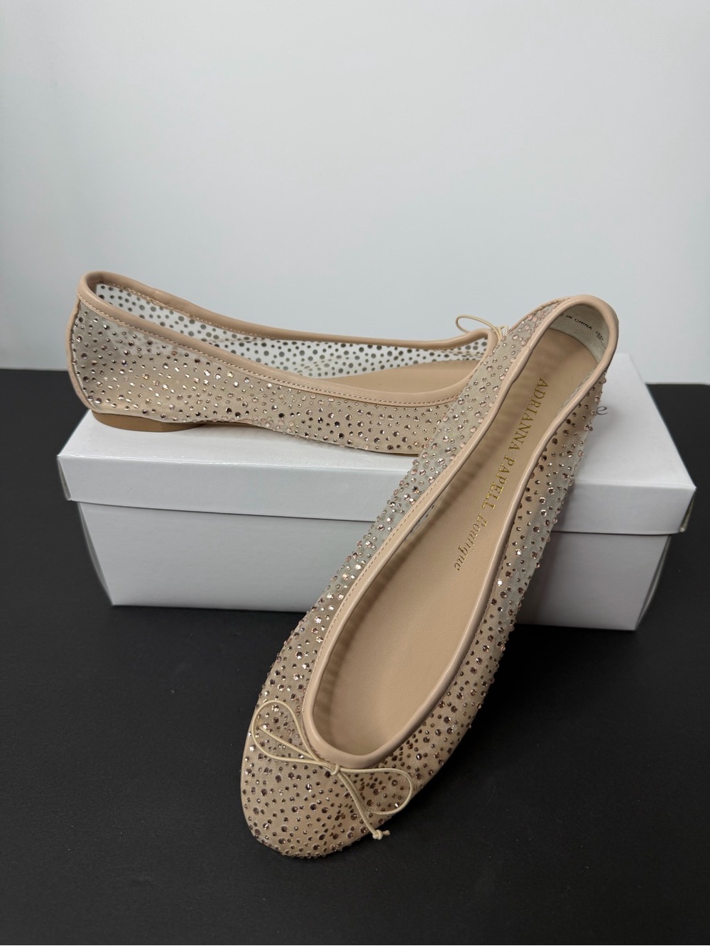 Adrianna Papell Blush Nude Crystal-Embellished Ballet Flats